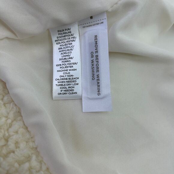 Loft Teddy Coat Jacket Womens Large Cream Boucle Faux Fur Zip Pockets Ladies New - Picture 12 of 13